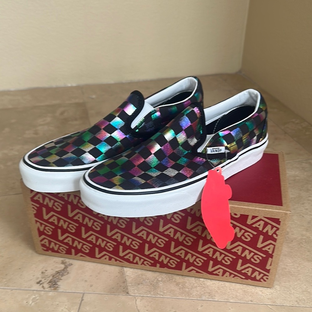 Vans Multicolor Checkered Slip-On Shoes womens 8, mens 6.5
